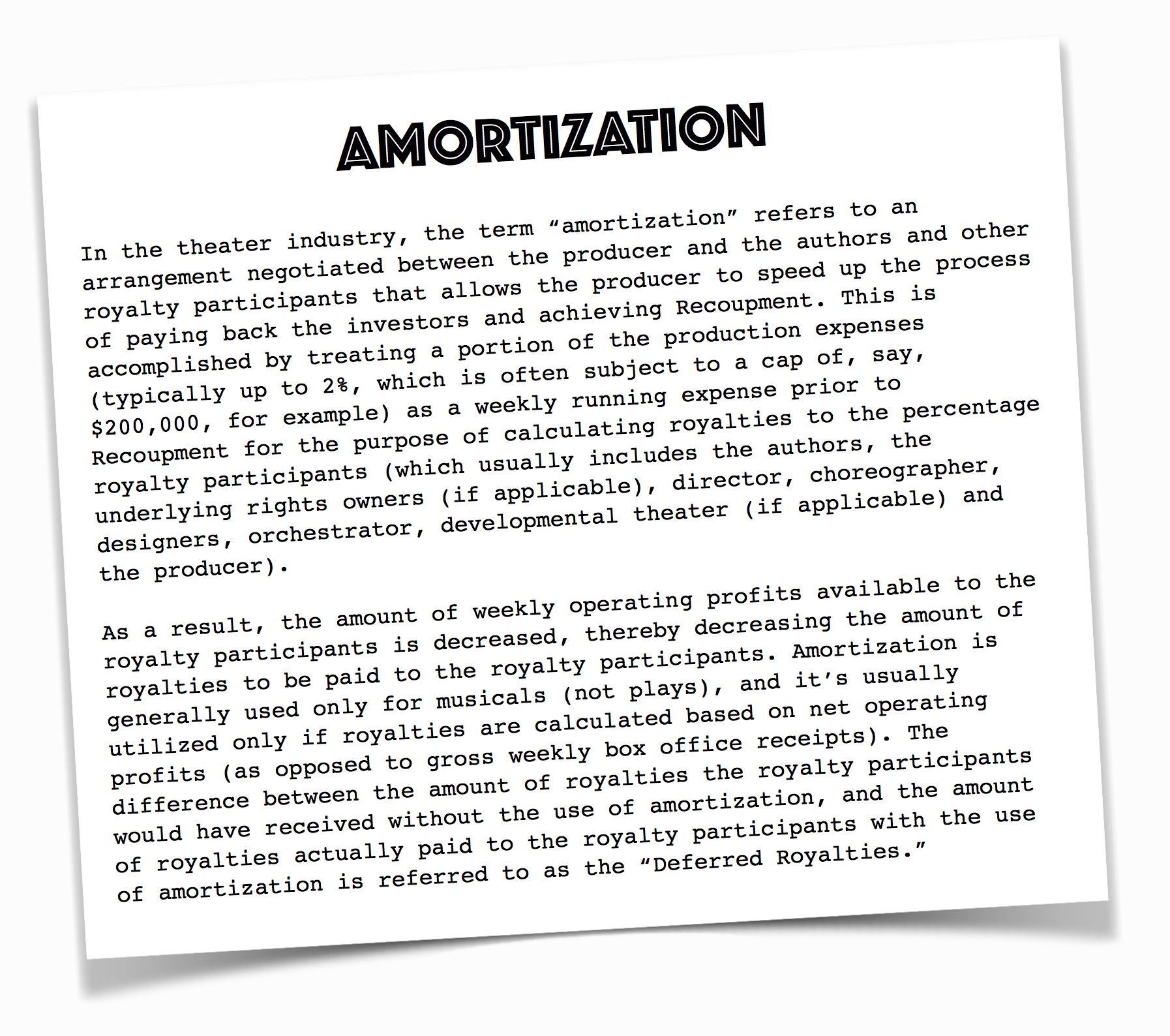 the vocabulary of producing amortization commercial theater institute unamortization